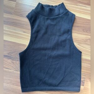 Zara Black Sleeveless Tank Top with Mandarin Collar